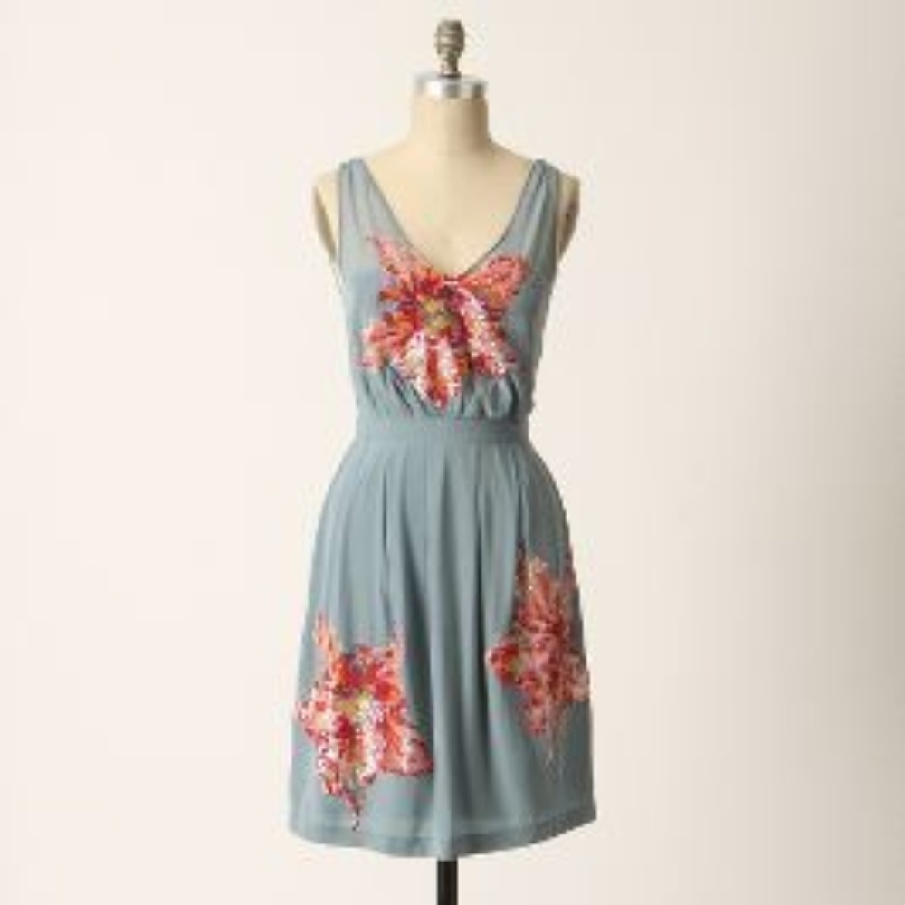 Anthropologie Glimmering Magnolia Silk Dress, Lil